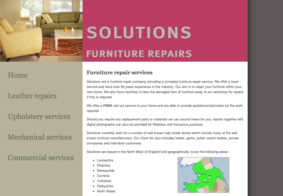 Solutions Furniture Repairs homepage